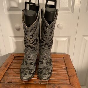 Corral Black and Gray Sequined Inlay Heeled Boots